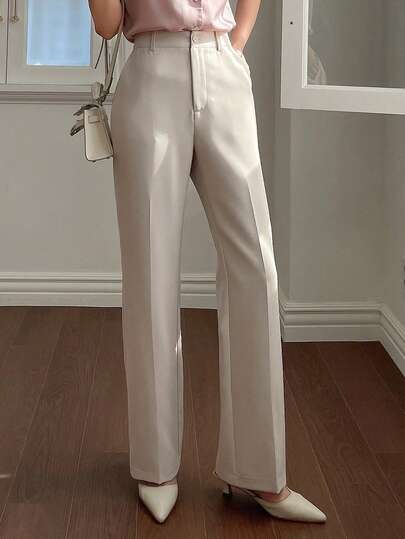 DAZY Casual Business Solid Color Straight Leg Pants Low Rise